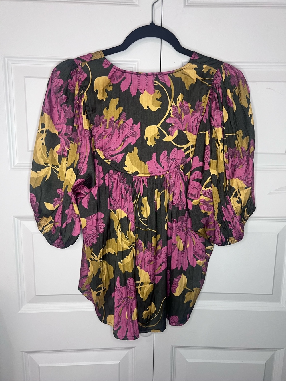 Anthropologie Floral Blouse | Size Medium | Magenta, Mustard & Black - Picture 5 of 7